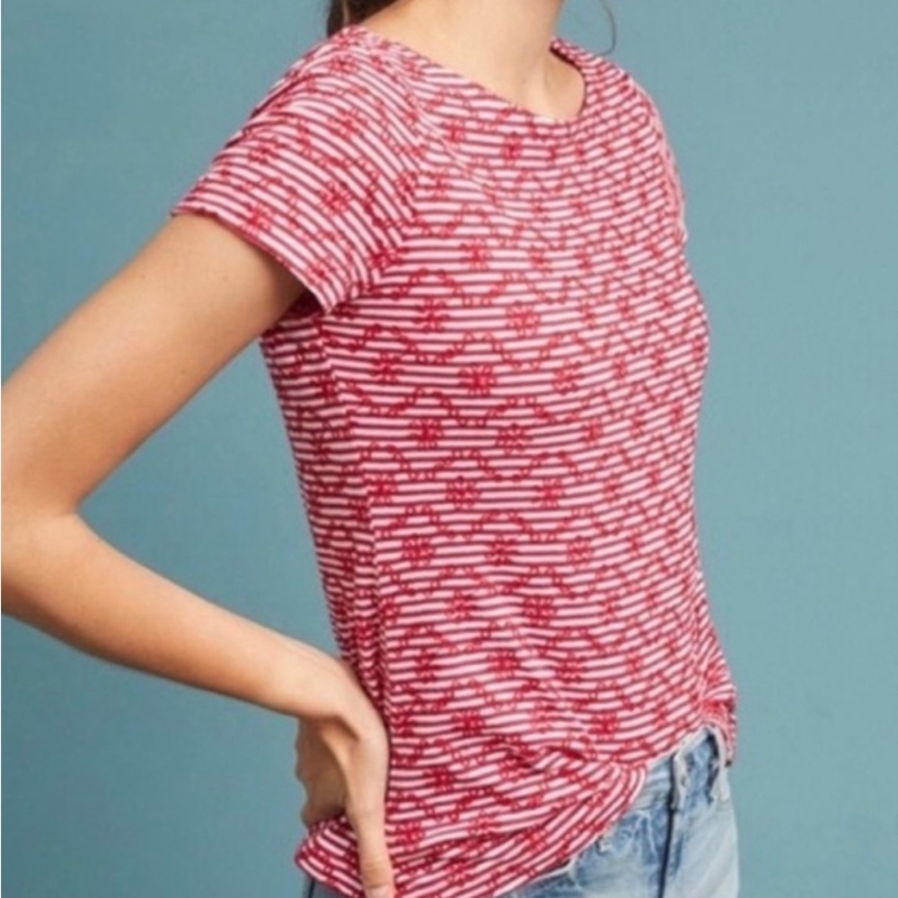 Anthropologie red & white shirt sleeve shirt size XL